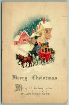Merry Christmas Horse and Carriage Winter Scene Gibson Lines DB Postcard F7 - £4.23 GBP