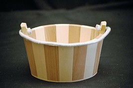 Mini Wooden Tub Planter w Rope Handle Two Tone Wood Hand Crafted Great Displays - £6.35 GBP