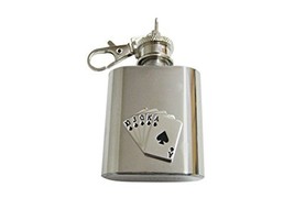 Kiola Designs Royal Flush Gambling Poker 1 Oz. Stainless Steel Key Chain Flask - £23.71 GBP