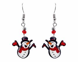 Frosty Snowman Christmas Themed Graphic Dangle Earrings - Womens Fashion Handmad - £11.83 GBP