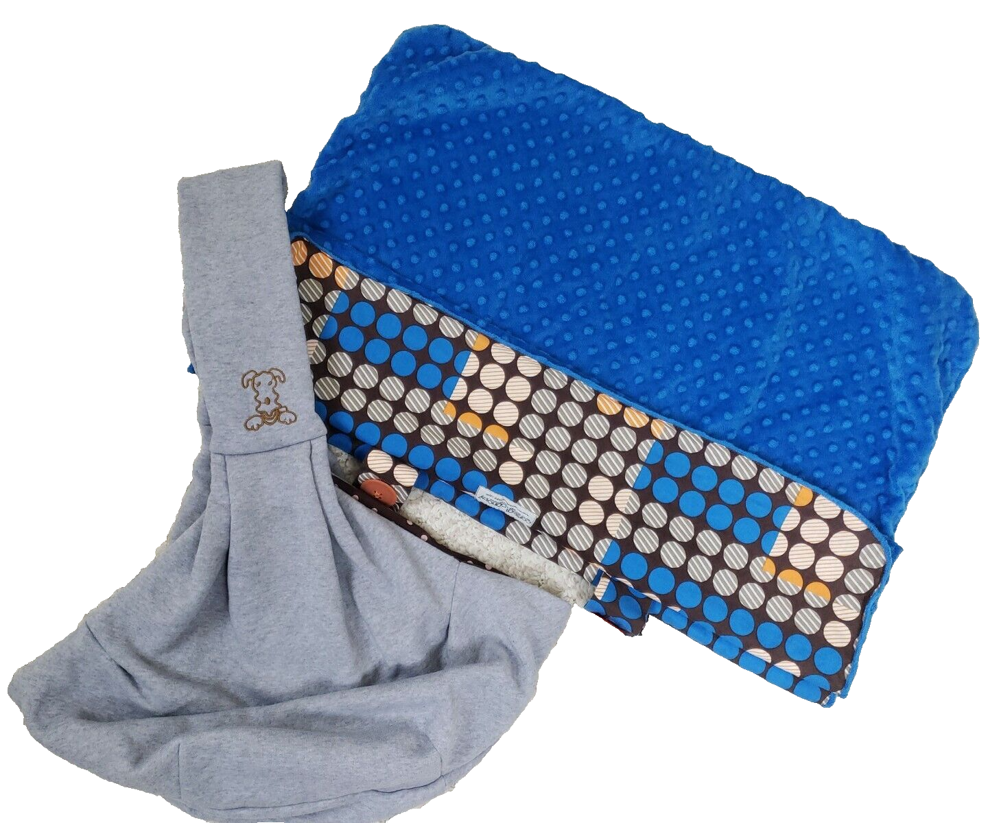 Primary image for Carseat Canopy and Baby Sling Lot Boys Brown Blue Minky Fleece Car Seat Cover