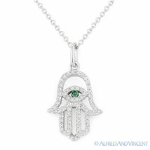 0.17 ct Diamond Hamsa Evil Eye Hand of Fatima Judaica Charm Pendant 14k Wht Gold - £402.13 GBP
