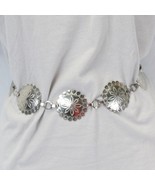 Vintage Belt Silver Metal Flower Shaped Conchos &amp; Chain Links  36&quot; Long ... - $36.25