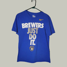 Milwaukee Brewers Shirt Womens Medium Nike Just Do It Blue Short Sleeve - $14.66