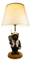 Camping Fisherman Angler Bear Going Fishing With Pole Net And Bucket Table Lamp - £86.67 GBP