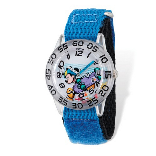 Disney Kids Mickey Skateboard Blue Hook and Loop Band Time Teacher Watch - $29.00