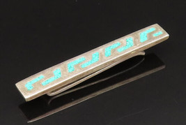 MEXICO 925 Sterling Silver - Vintage Crushed Turquoise Pattern Tie Clip - TR3376 - £46.62 GBP