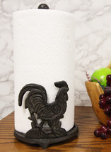 Cast Iron Rustic Rooster Chicken On Scroll Art Kitchen Paper Towel Holder Stand - £27.88 GBP