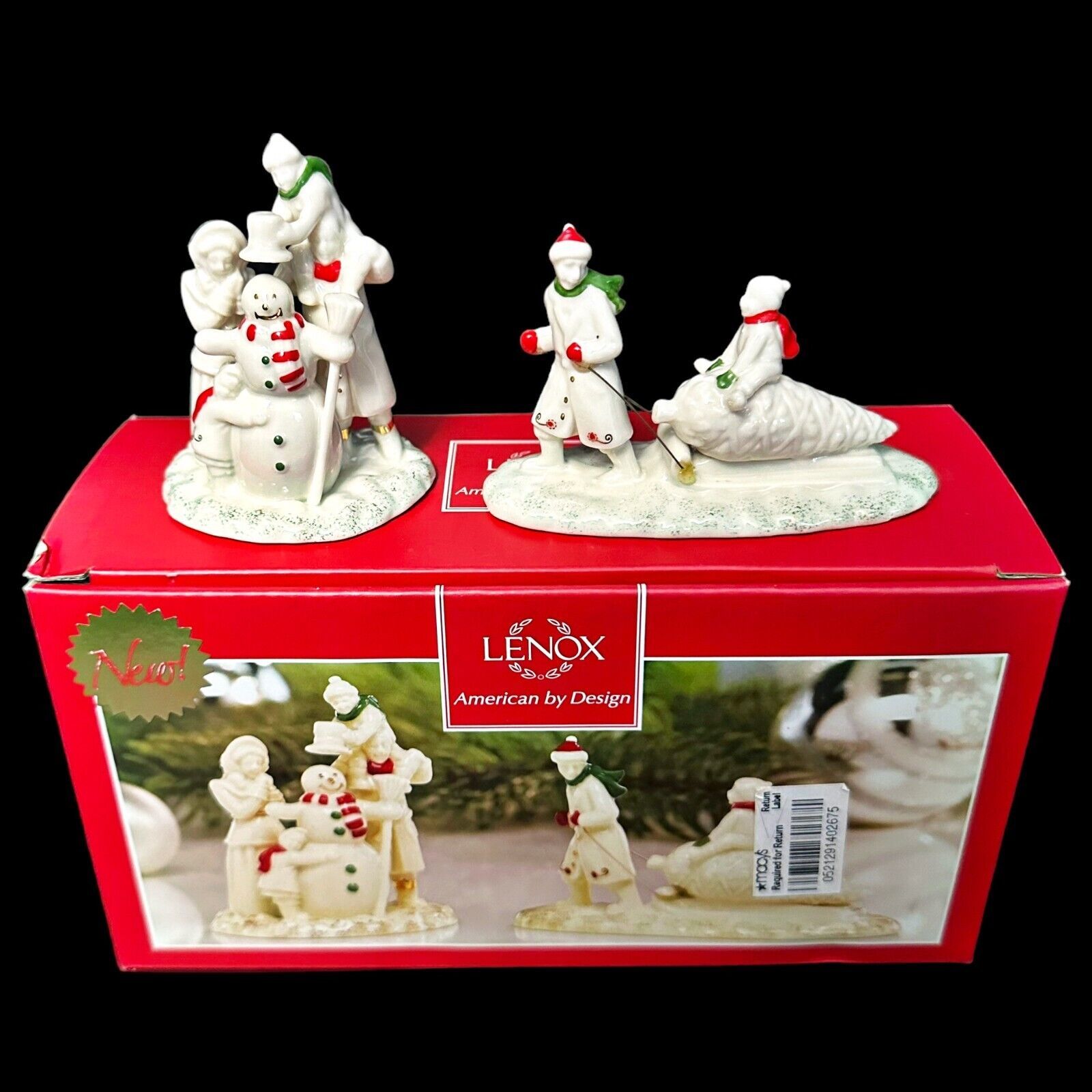 Primary image for Lenox Mistletoe Park WINTER FAMILY FUN - 2 PIECE SET - Complete with Box  - 2012