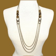 KENNETH COLE Necklace 32" Signed Semi Precious Stones Beaded Brass Tone Braids - £14.93 GBP