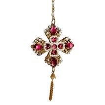 Vintage Gold Cross Pink Crystal Bejeweled Christmas Ornament Tassel - £15.81 GBP