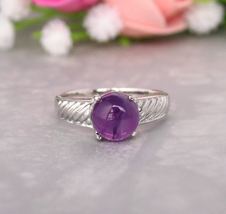Natural Amethyst Ring Bohemian Engagement Ring 925 Sterling Silver Halo Ring - £37.74 GBP