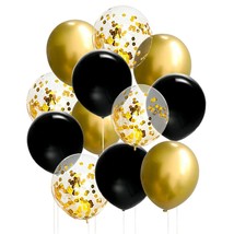 50 Pcs 12 Inches Black And Gold Balloons, Gold Confetti Balloons, Black And Gold - £30.83 GBP