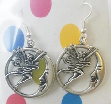 fairy charm earrings, moon face earrings, hoops, silver tone fantasy jewelry - £3.39 GBP