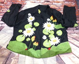 Handcrafted Tunic Nights Black Silk Jacket With Embroidered Lotus Flower... - $38.00