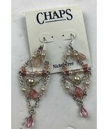Chaps Pink Bead Faux Pear Chandelier Earrings Nickel Free Dangle Womens NWT - $13.24 CAD