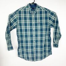 Chaps Ralph Lauren Flannel Navy Green Plaid Button Down Shirt Size Medium - $7.79