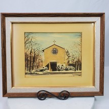 Vintage 1972 Little Chapel In The Woods TWU Print 16x13 Inch Framed - $55.17