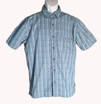 REI Men&#39;s Short Sleeve Button Down Cotton Striped Shirt Blue Medium - $9.89