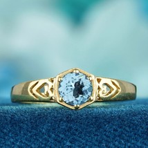 Solid 9K Yellow Gold Natural Blue Topaz Vintage Style Solitaire Engagement Ring - $450.00