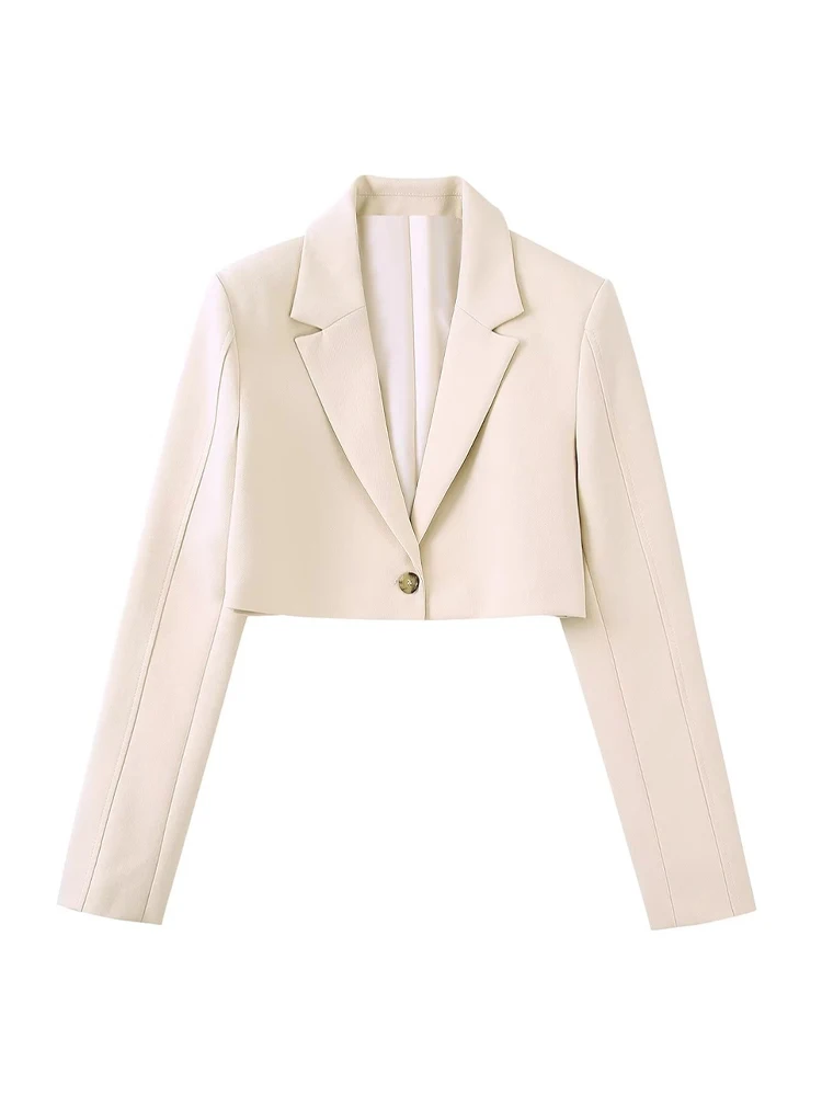 Zevity Women  Front Button Cropped Blazer Coat Vintage Notched Collar Long Sleev - £112.02 GBP