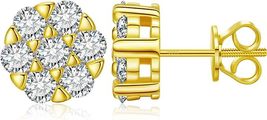 2 Ct Round Cut CZ 7MM Diamond Unisex Flower Stud Earrings 14K Yellow Gold Plated - £28.70 GBP