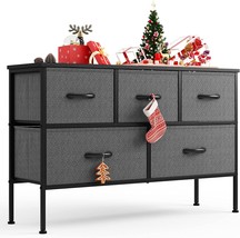 Linsy Home 5 Drawer Dresser Long Wide Chest Of Drawers Nightstand With Wood, Kid - £83.92 GBP