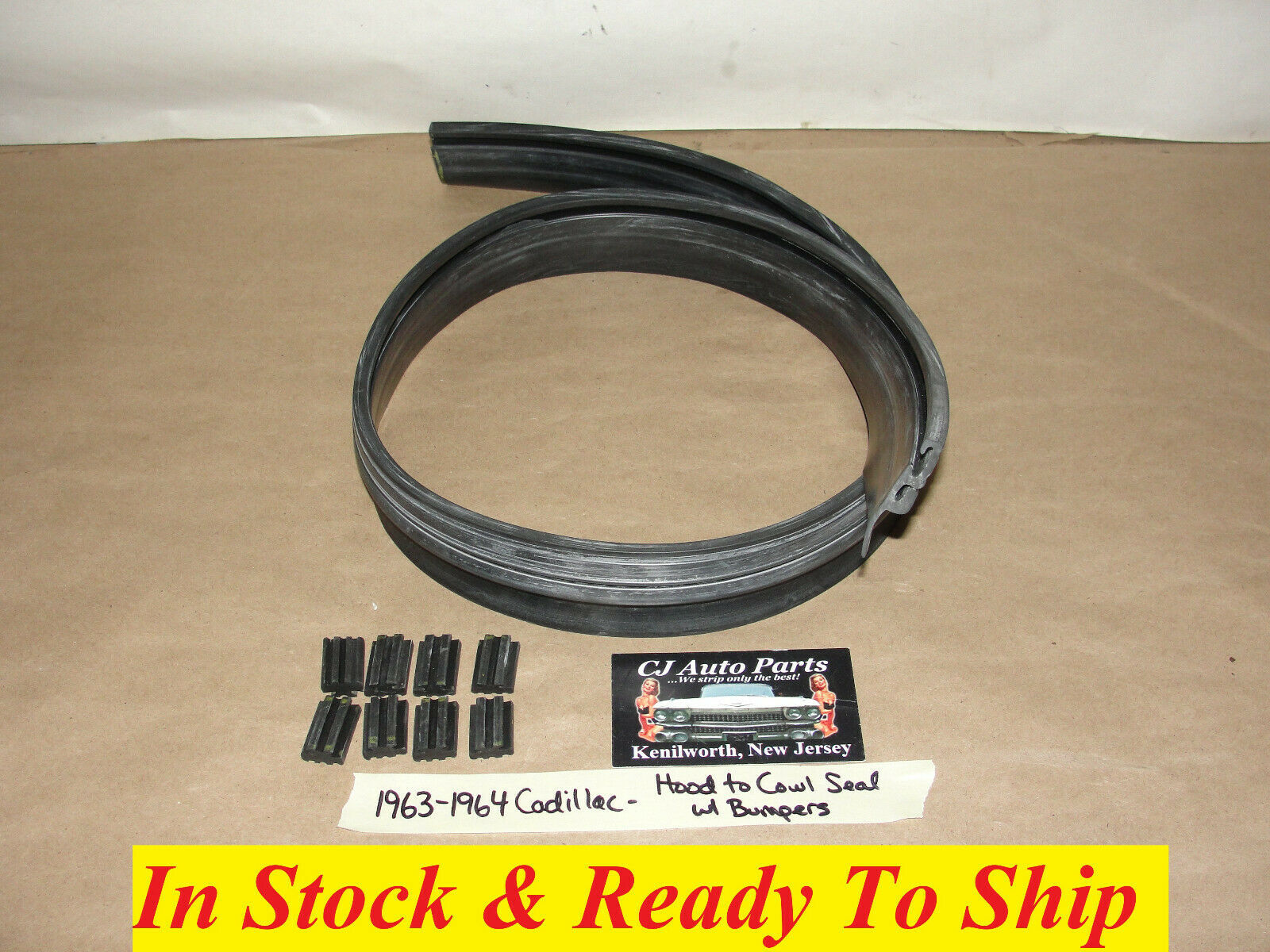NEW 1963-1964 CADILLAC HOOD TO COWL WEATHERSTRIP SEAL WITH BUMPER BLOCK ... - $89.09