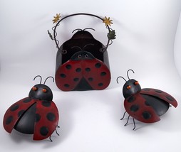 2 Ladybugs &amp; 1 Planter/Container Decoration Metal Hobby Lobby  Iron Garden 2010 - £27.96 GBP