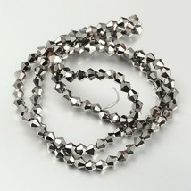 Faceted Bicone Platinum Electroplate Glass Beads 10 Strands 4x4 MMJ - £5.96 GBP