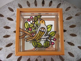 Vintage Stained Glass Bird Branch Jewelry Trinket Box Wood Mirrored Chest - £28.06 GBP