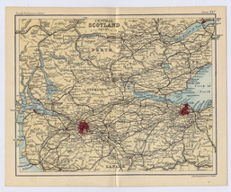 1912 Antique Map Of Central Scotland Glasgow Edinburgh / Verso Inverness Oban - £21.96 GBP