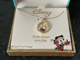 Disney 14K Gold Flash Plate Mickey Mouse Necklace Tis The Season To Be Jolly NEW - $14.85