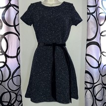 NWT LOFT Black White Speckles Velvet Tie Waist Short Sleeve Dress Sz 0 - £17.96 GBP