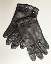 Vintage B ALTMAN &amp; CO Leather Gloves Lined Driving Buttons Italy Black W... - $48.94