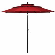 10ft 3 Tier Patio Market Umbrella Aluminum Sunshade Shelter Double Vent Burgundy - £131.36 GBP