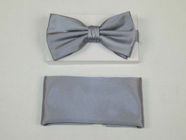 Men&#39;s Bow Tie and Hankie by J.Valintin Collection #92490 Solid Satin Gray - £15.79 GBP
