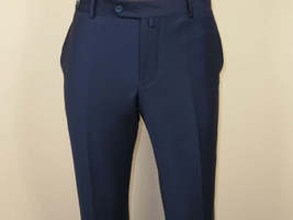 Men's MONO Turkey Slacks 100% Wool Plain Front Slim Fit 2502-04 Royal Blue image 6