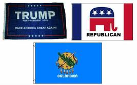 3x5 Trump #1 &amp; Republican &amp; State of Oklahoma Wholesale Set Flag 3&#39;x5&#39; - £11.70 GBP