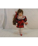 PORCELAIN DOLL SCHOOL BOUND GIRL &amp; STAND MISSING ONE RED SHOE - £32.32 GBP