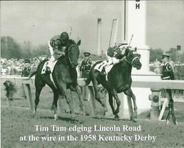 1958 - TIM TAM edging Lincoln Road and winning the Kentucky Derby - 10&quot; x 8&quot; - $20.00