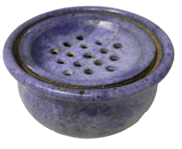 Blue Art Pottery Bowl with Strainer Blue Signed, Wendy Elwell - £14.85 GBP
