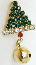 Brooch Christmas Tree Vintage Shimmering Glass Green White Red With Bell... - £9.63 GBP