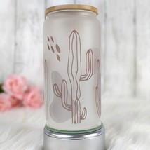 16oz Frosted Glass Can With Bamboo Lid Cactus Dessert Theme Boho - £15.03 GBP