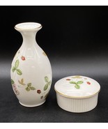 Wedgwood Trinket &amp; Bud Vase Wild Strawberry Bone China England Gold Trim 5&quot; - €34,14 EUR
