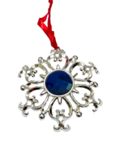 Lenox Bejeweled Snowflake Ornament 1 Silverplate Blue Jewel 4&quot;L x 3.5&quot;W - £8.93 GBP