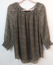 Soft Surroundings WM Large Black and Gold Herringbone Sheer Blouse Balloon Sleev - $29.02