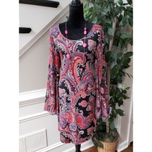 MSK Sheer Dress Womens Large Multi Paisley Stretch Round Neck Ruffle Sleeve   - $27.72