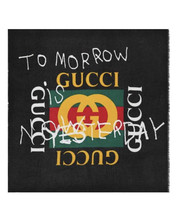 Gucci Coco Capitán logo Scarf/Shawl &quot;Tomorrow Is not Yesterday&quot; Black New - £386.68 GBP