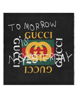 Gucci Coco Capitán logo Scarf/Shawl &quot;Tomorrow Is not Yesterday&quot; Black New - £387.61 GBP